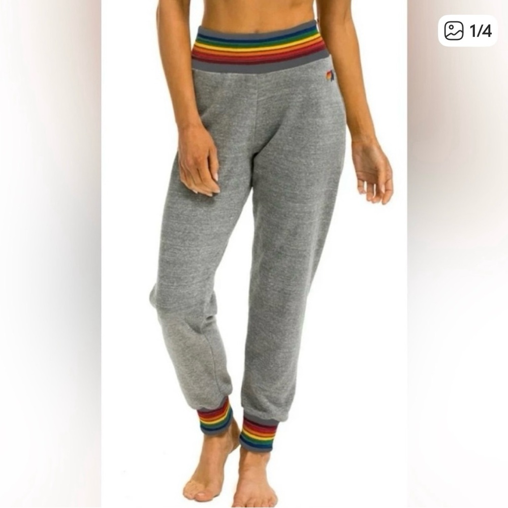 Rare Aviator Nation rainbow cuff band sweatpants/ joggers with pockets - size S